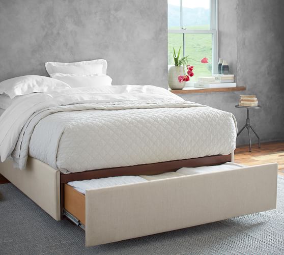 Upholstered Storage Platform Bed With Footboard Storage Pottery Barn