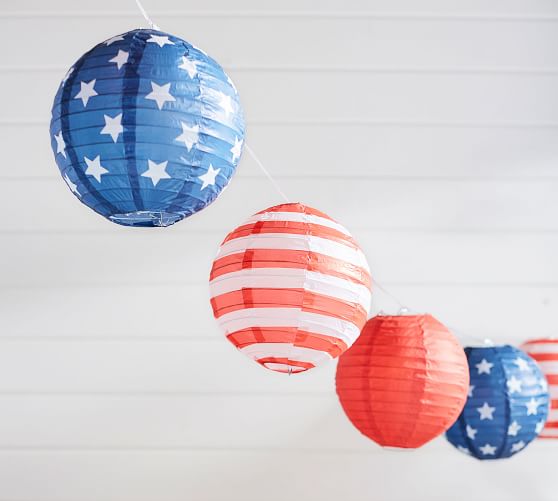 red white and blue paper lanterns