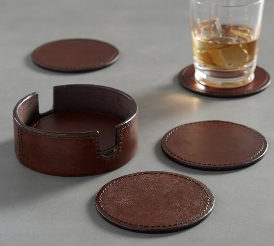 leather beverage coasters
