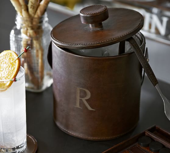 small ice bucket with lid and tongs