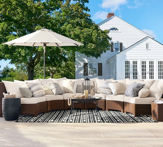 Palmetto All Weather Wicker Armless Outdoor Sectional Set Honey Pottery Barn - Rounded Sectional Patio Furniture Palmetto All Weather Wicker Armless Outdoor Sectional Set Honey Pottery Barn - Rounded Sectional Patio Furniture