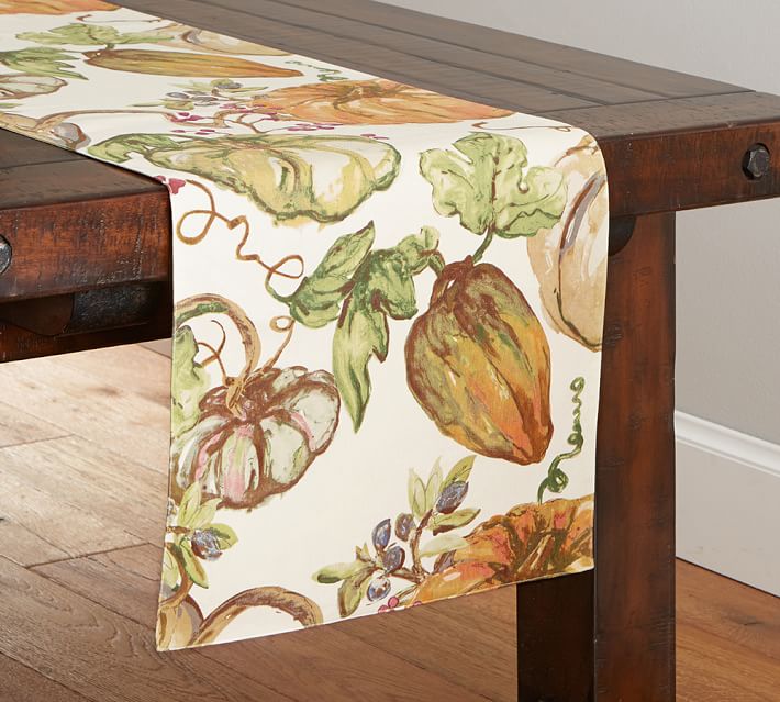 Harvest Pumpkin Linen/Cotton Table Runner | Pottery Barn