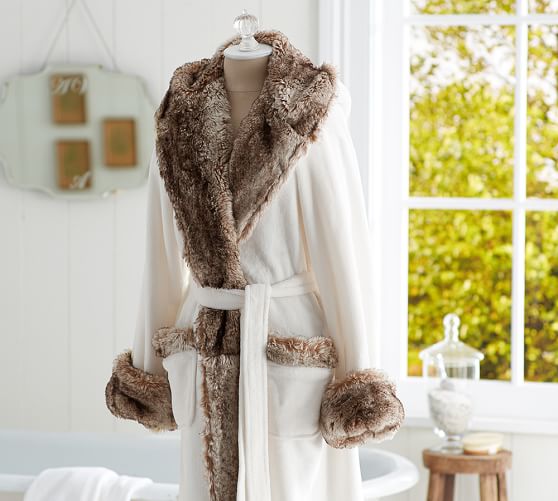 white fur dressing gown