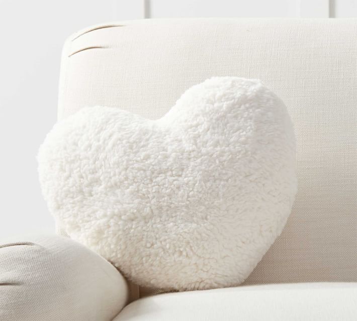 Pottery Barn Heart Shaped Sherpa Filled Pillow ~ Valentine's Day  New 