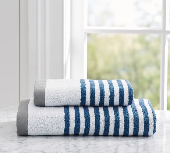 navy and white striped towels