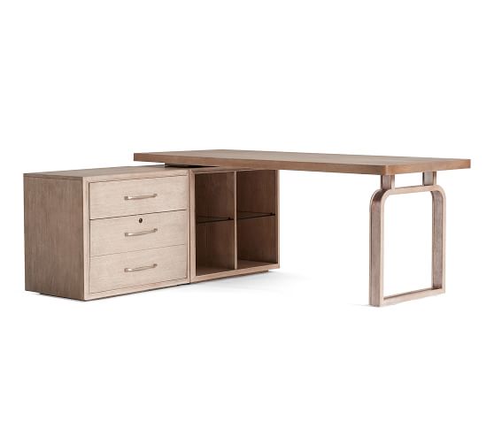 Danielle L Desk With Lateral File Cabinet Lateral File Open Shelf Desk Base 74 Desk Top Pottery Barn