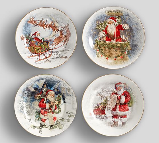 Nostalgic Santa Stoneware Dinner Plates Set Of 4 Pottery Barn