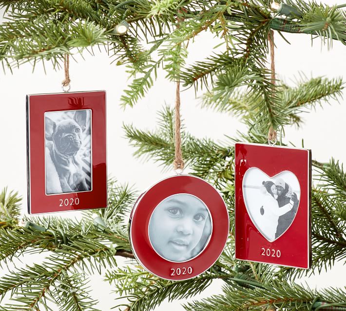 Download 2020 Dated Enamel Frame Ornament Sets - Red | Pottery Barn