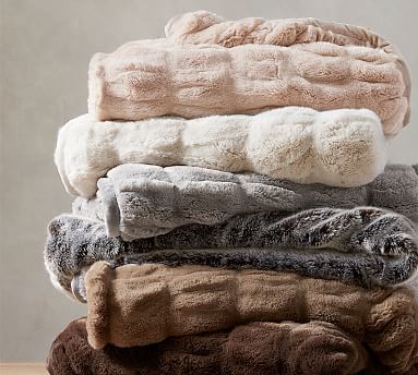 Pottery Barn Faux Fur Ruched Throw (Gray)