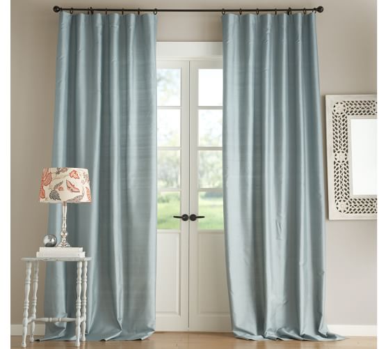 Dupioni Silk Rod Pocket Curtain Porcelain Blue Pottery Barn