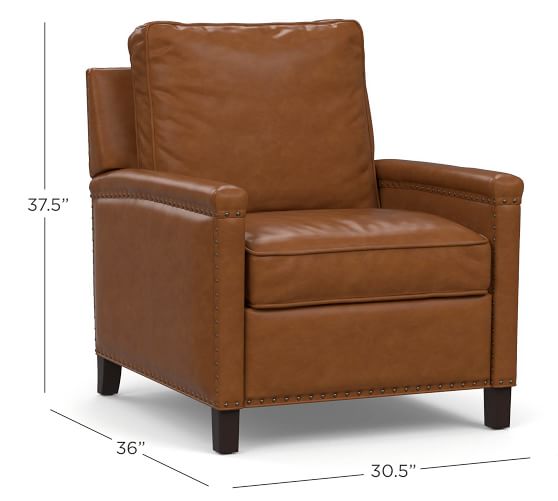 Tyler Leather Square Arm Power Recliner With Nailheads ...