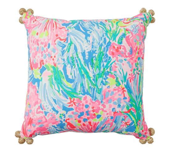 a Pair Lilly Pulitzer's Color Me Coral Feather/Down Pillows