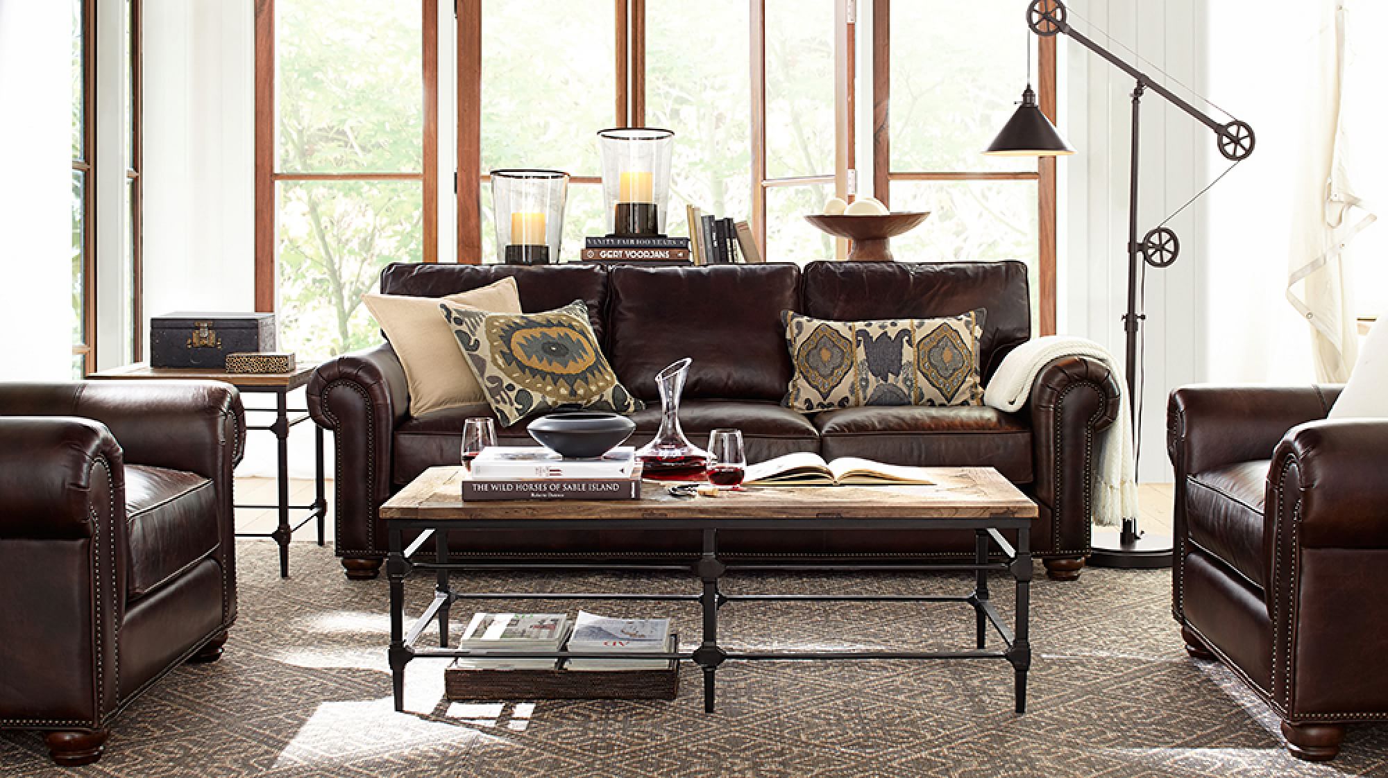 ster Leather Sofa with Nailheads Pottery Barn