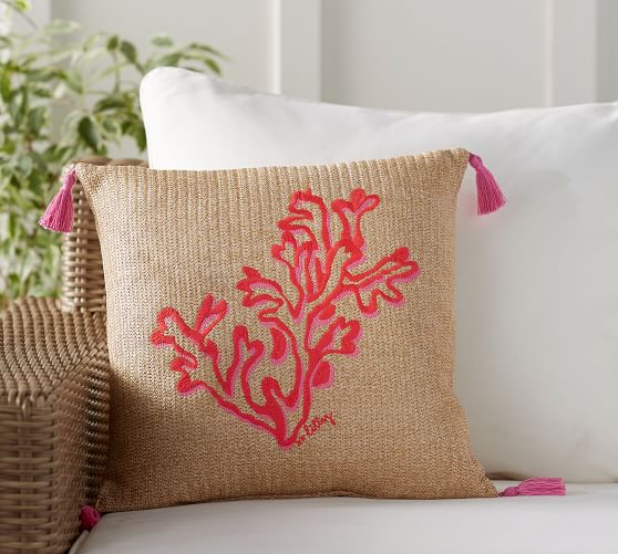 pottery barn coral pillow