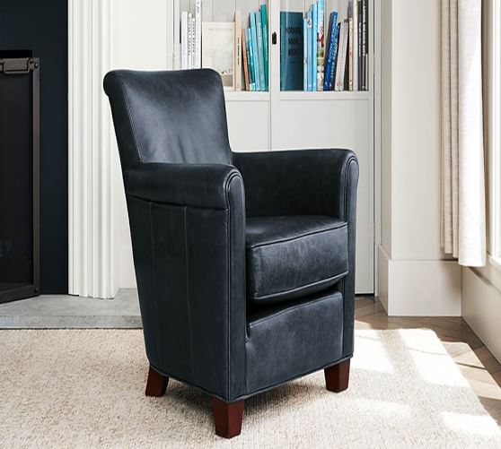 pottery barn blue leather chair