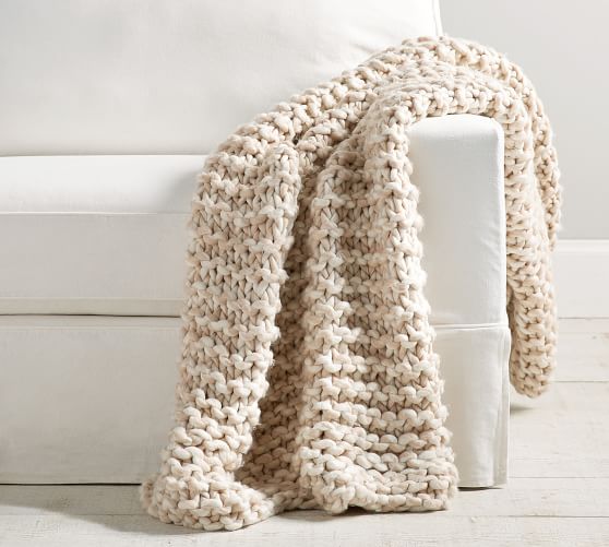 knitted beige throw