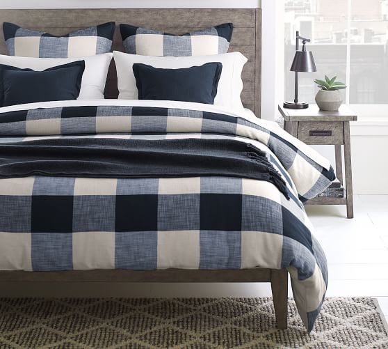 Navy Bryce Buffalo Check Patterned Duvet Cover Sham Pottery Barn