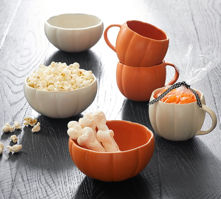 Pumpkin Shaped Stoneware Individual Bowls | Pottery Barn
