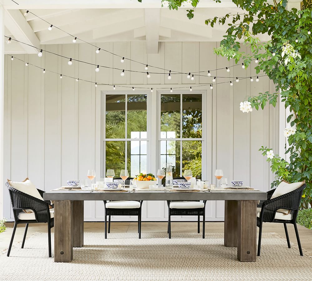 Abbott Indoor Outdoor 96 Concrete Fsc Acacia Chunky Leg Dining Table Pottery Barn