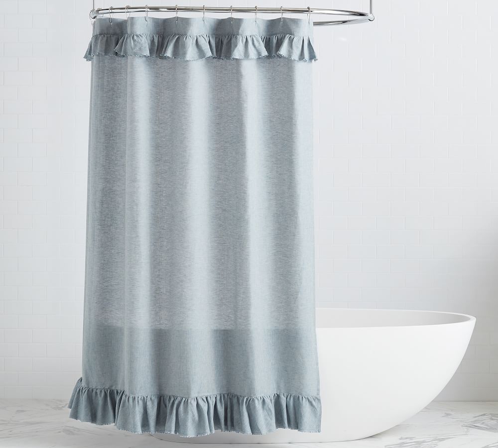 Belgian Flax Linen Ruffle Shower Curtain Pottery Barn