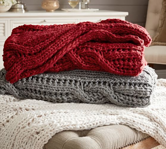 thick cable knit throw blanket