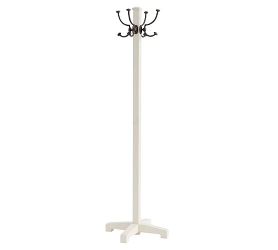 white coat rack with bench