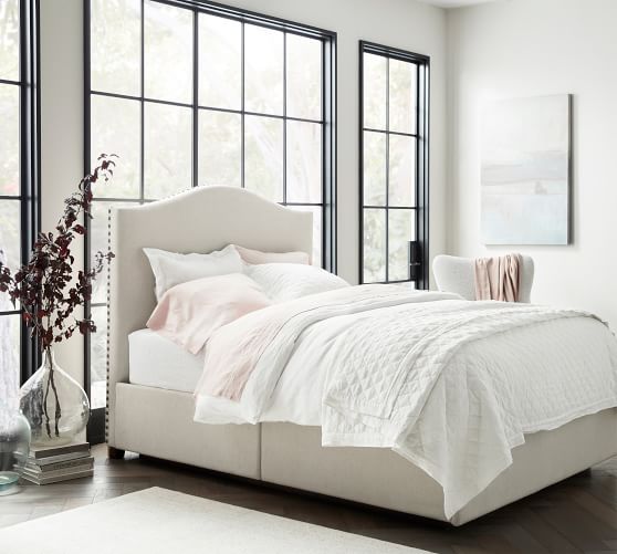 Raleigh Curved Upholstered Tall Side Storage Platform Bed Pottery Barn Raleigh Curved Upholstered Tall Side, Queen Platform Bed With Storage And Upholstered Headboard