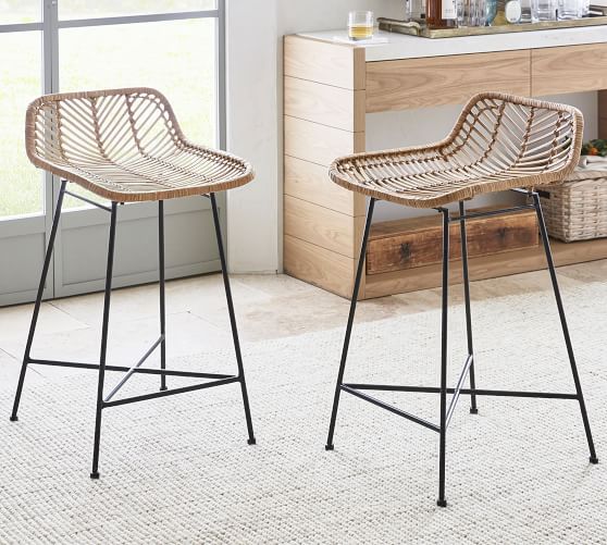 Wicker And Rattan Counter Stools, Rattan Counter Height Bar Stools With Backs