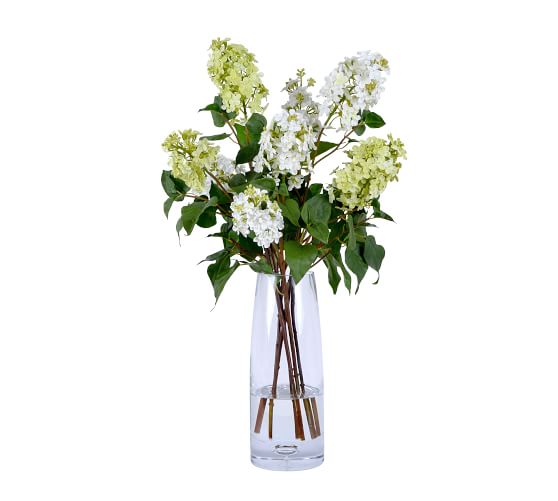 Faux White Lilacs In Tall Glass Vase Artificial Flowers Pottery Barn
