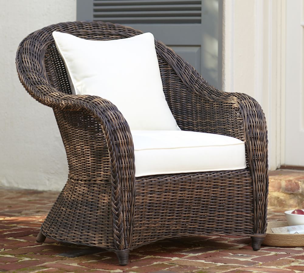 Torrey Indoor Outdoor All Weather Wicker Roll Arm Lounge Chair Espresso Pottery Barn