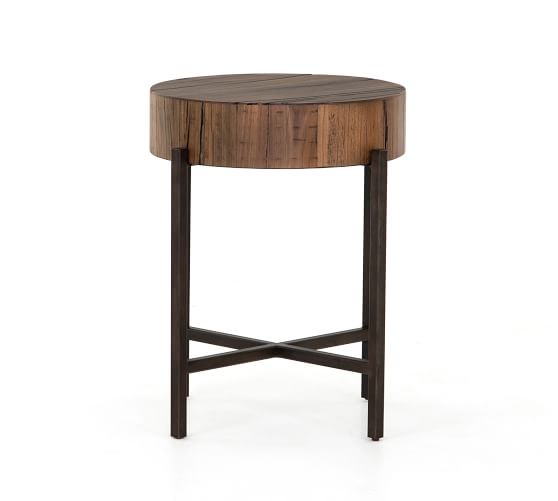 Reclaimed Wood Round End Table 59, Reclaimed Wood Side Table Round
