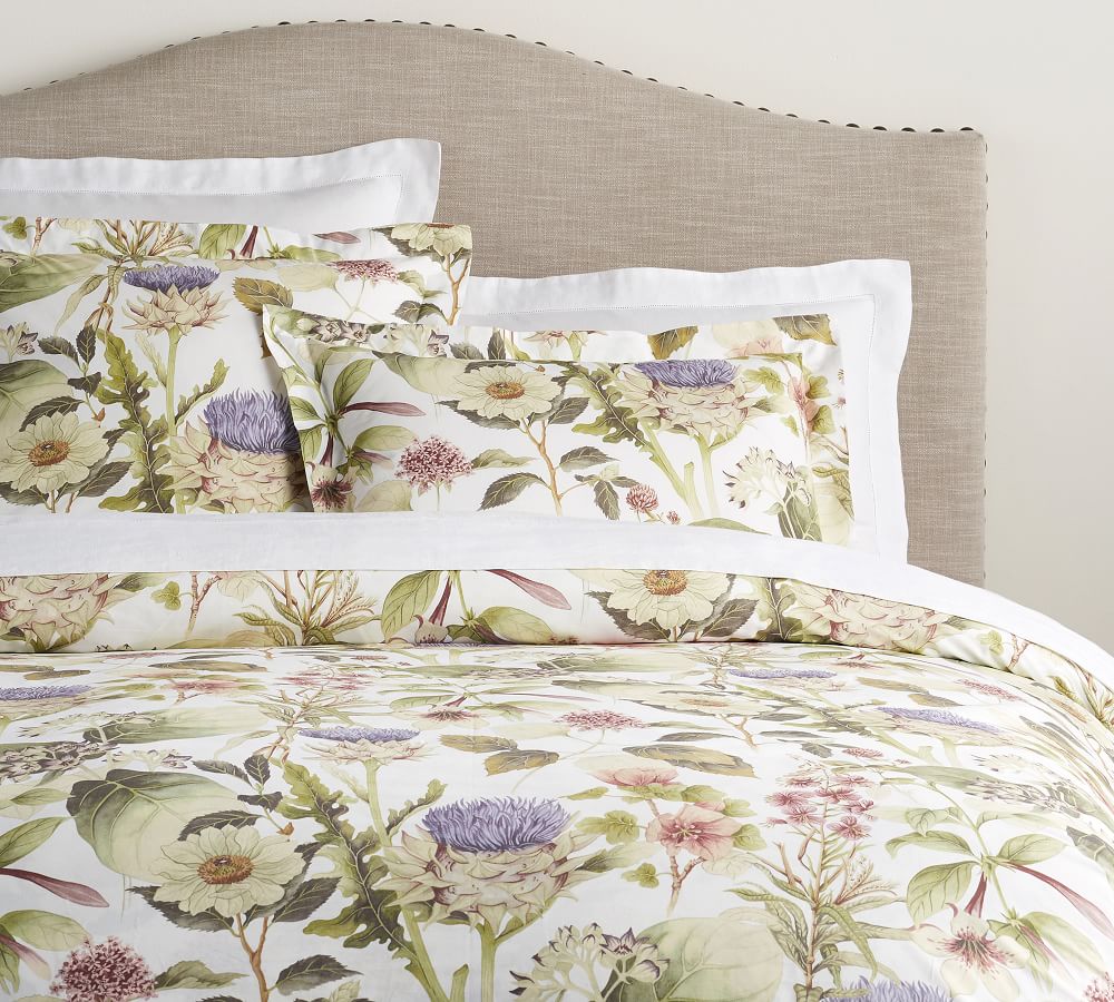 Thistle Floral Print Organic Percale Patterned Duvet Cover Sham Pottery Barn