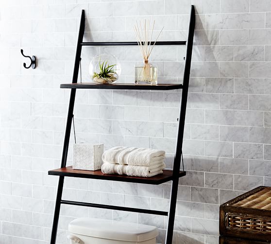 pottery barn ladder shelf bathroom