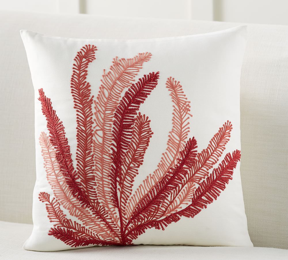 Coral Plant Embroidered Decorative Pillow Cover Pottery Barn