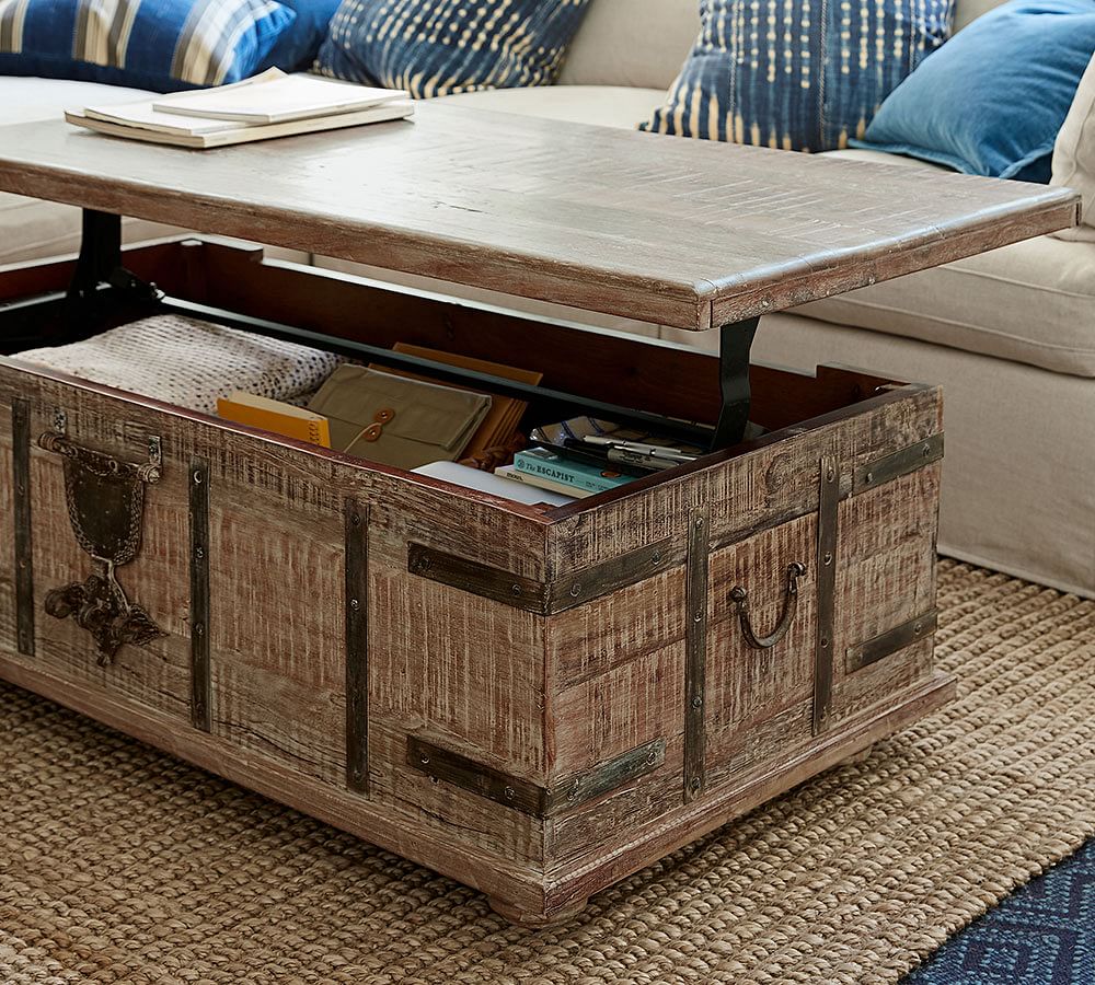 Kaplan Reclaimed Wood LiftTop Coffee Table Pottery Barn