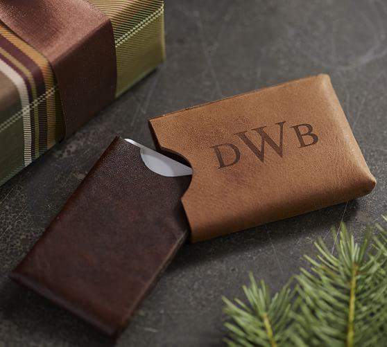 monogrammed leather business card holder