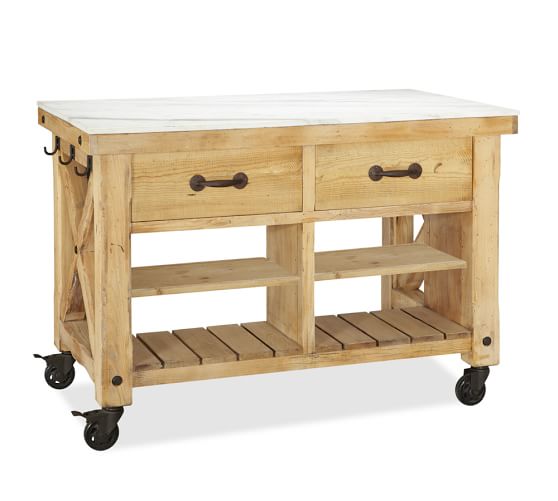 Hamilton Reclaimed Wood Marble Top Kitchen Island Pottery Barn