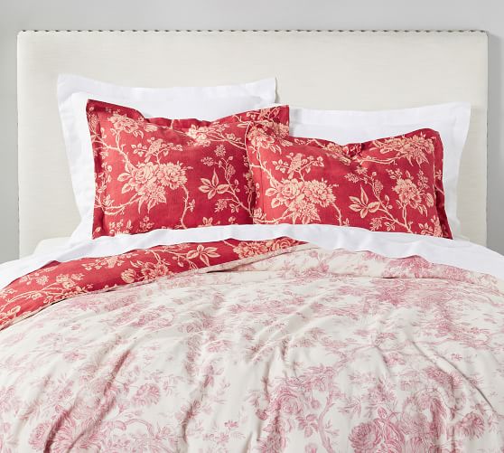 Darla Toile Reversible Cotton Patterned Duvet Cover Sham Pottery Barn Darla Toile Reversible Cotton Patterned, Red Toile Queen Bedding