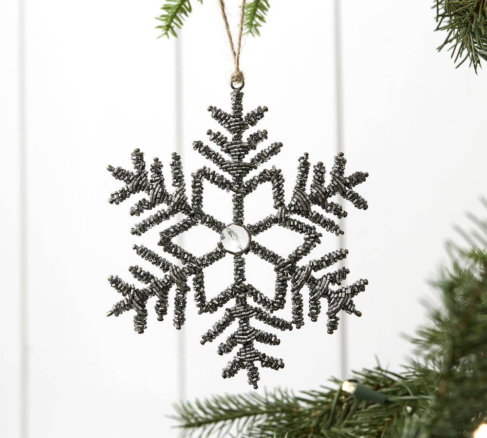 Silver Beaded Snowflake Ornament | Pottery Barn