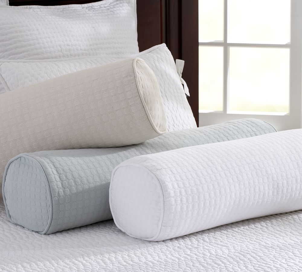 Cameron Organic Cotton Matelasse Bolster Pillow Cover, 8 x 30", Natural