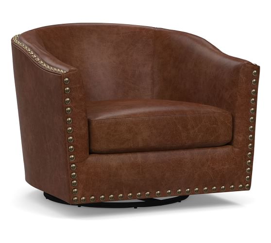 Harlow Leather Swivel Armchair Pottery Barn