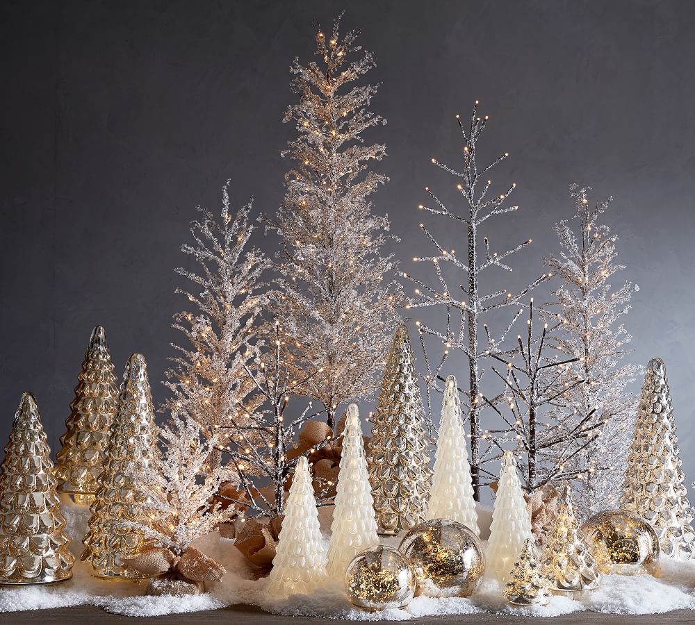 PreLit Snowy Crystal Trees Pottery Barn