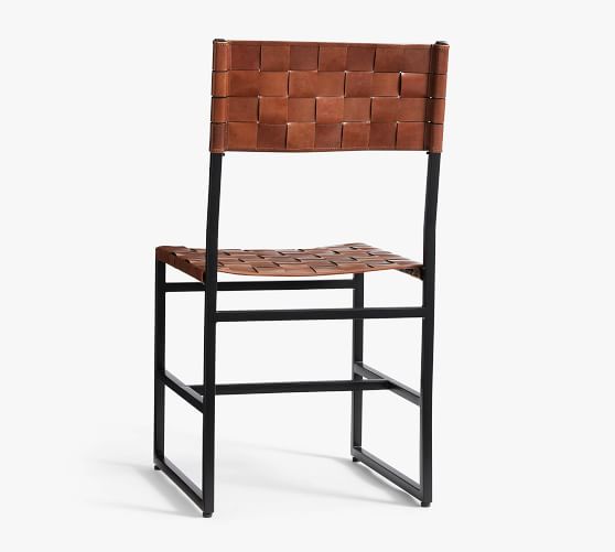 Hardy Woven Leather Dining Chair, Leather And Metal Chair