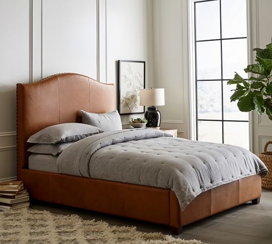 Raleigh Curved Leather Bed, Wood And Leather Bed