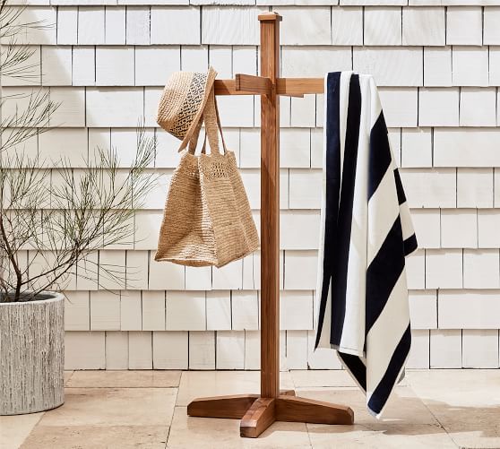Teak Wood Pool Storage Collection, Outdoor Towel Stand