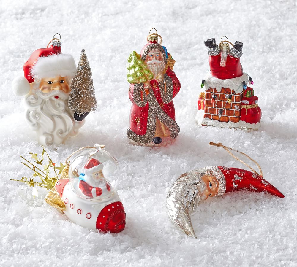 Mercury Glass Santa Ornaments | Pottery Barn