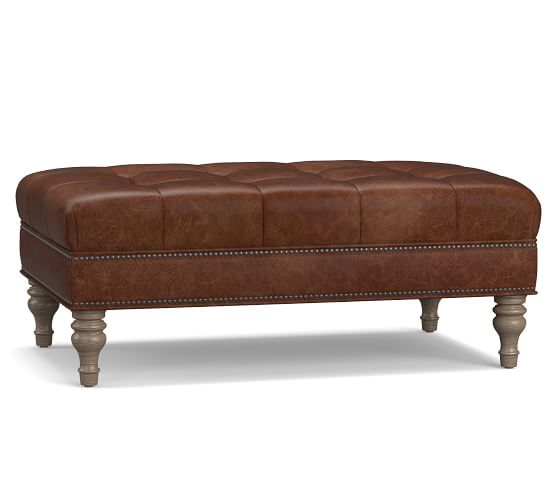 Martin Tufted Leather Ottoman Pottery, Chocolate Leather Ottoman Coffee Table