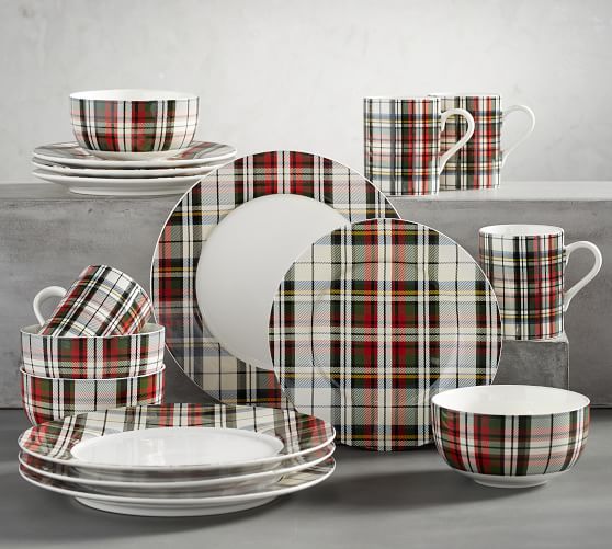 plaid christmas dinnerware