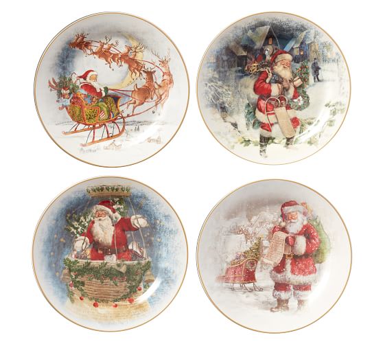 S//4 NEW Pottery Barn Christmas NOSTALGIC SANTA CHRISTMAS VILLAGE Dinner Napkins