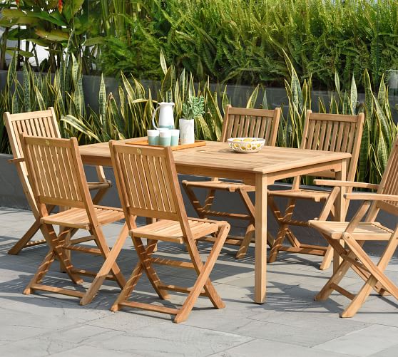 Reyes 59 Teak Rectangular Dining Table, Pottery Barn Patio Table Chairs